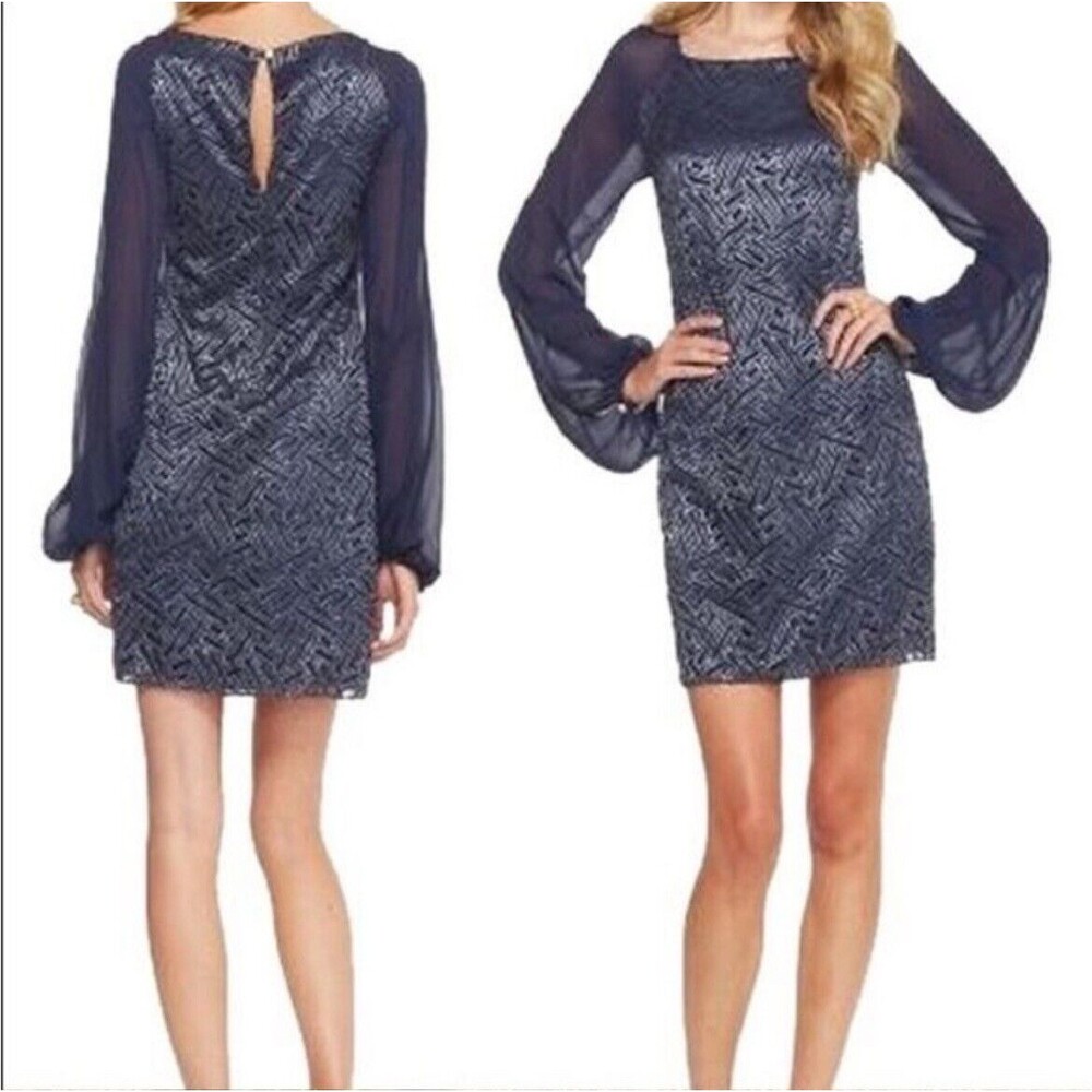 Lilly Pulitzer Size 2 Carleigh Lace Navy Blue Silver Party/Cocktail Short Dress